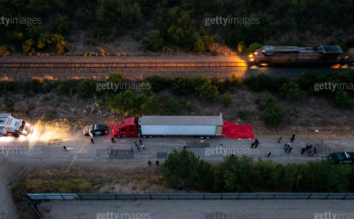 Aerial view of tractor-trailer used in San Antonio human smuggling operation
