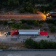 Aerial view of tractor-trailer used in San Antonio human smuggling operation