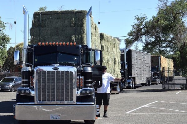 California doubles hay hauler's rolling into a parking lot