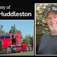 In Memory of Troy Huddleston text next to a portrait of him and his freightliner