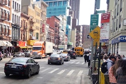Truck in traffic on the lower east side in NYC