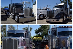 Collage of show rigs from A&D Equipment, Antonio and Sons Trucking and Lil Ray's Transport