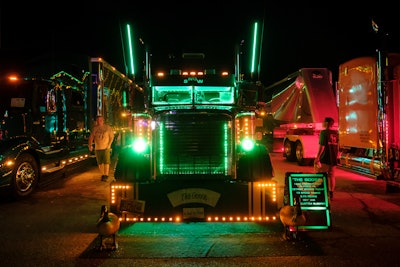 Daniel and Phyllis Snow's 1996 Freightliner Classic XL at night