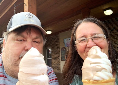 Kim Barca and Martin Gaal Junior with big ice cream cones