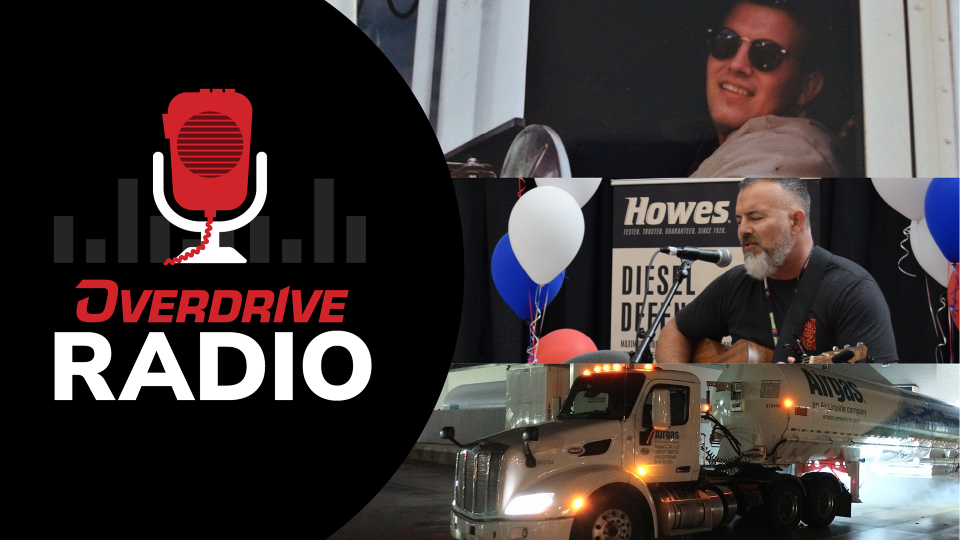 overdrive radio logo with airgas tank truck and guy archer