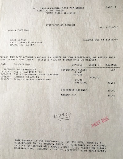 invoice for CDL training from 1997