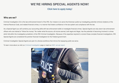 IRS special agent job posting