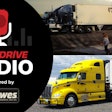 overdrive radio logo sponsored by howes with images of two semi-trucks and glen horack