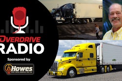 overdrive radio logo sponsored by howes with images of two semi-trucks and glen horack