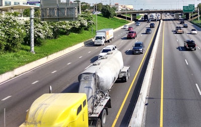 Dry bulk tank truck on Texas highway