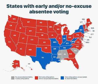 States with early and/or no-excuse absentee voting