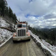 peterbilt log hauler on dirt road