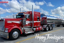 The 2020 Kenworth W900L of John L. Hruska with Happy Thanksgiving message