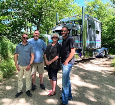 The team, from left: Dominic Medlin of CRS, Rick and Terry Henderson, and ARI's Brandon Sturgis. Not pictured is Pete Felkner of Nationwide Chrome, the third point in the triangle. For more about the build, visit the Youtube channel of Kuenn McClinton and the 'Elegance on 18 Wheels' video profile series, via this link.