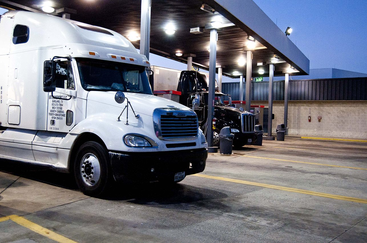trucks at fuel island