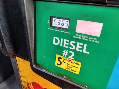 Diesel pump showing $5-plus/gallon cost