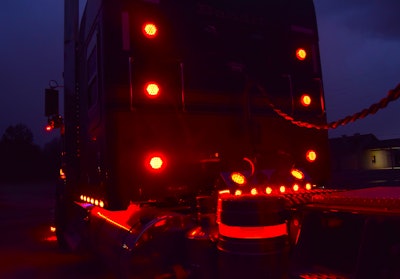 John McCormick's Kenworth, seen at night from the rear
