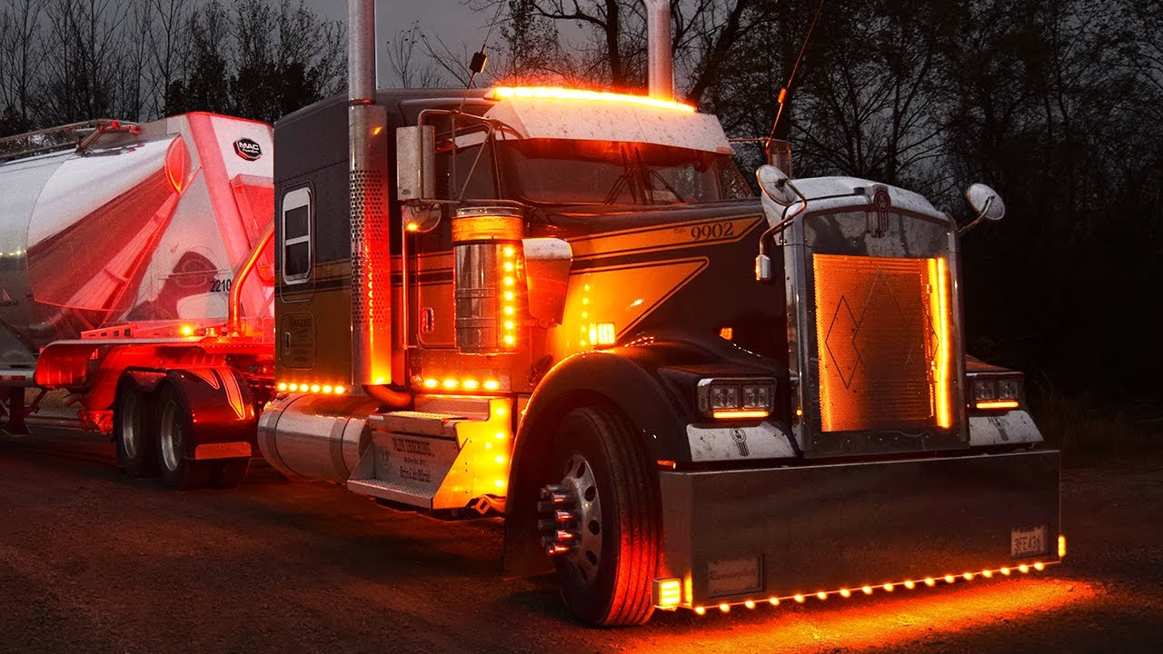 John McCormick's Kenworth lit up at night