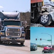 Three images of semi-truck crashes
