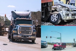 Three images of semi-truck crashes