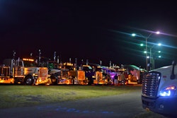 trucks parked at night