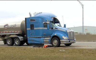 Truck after hit by runaway duals