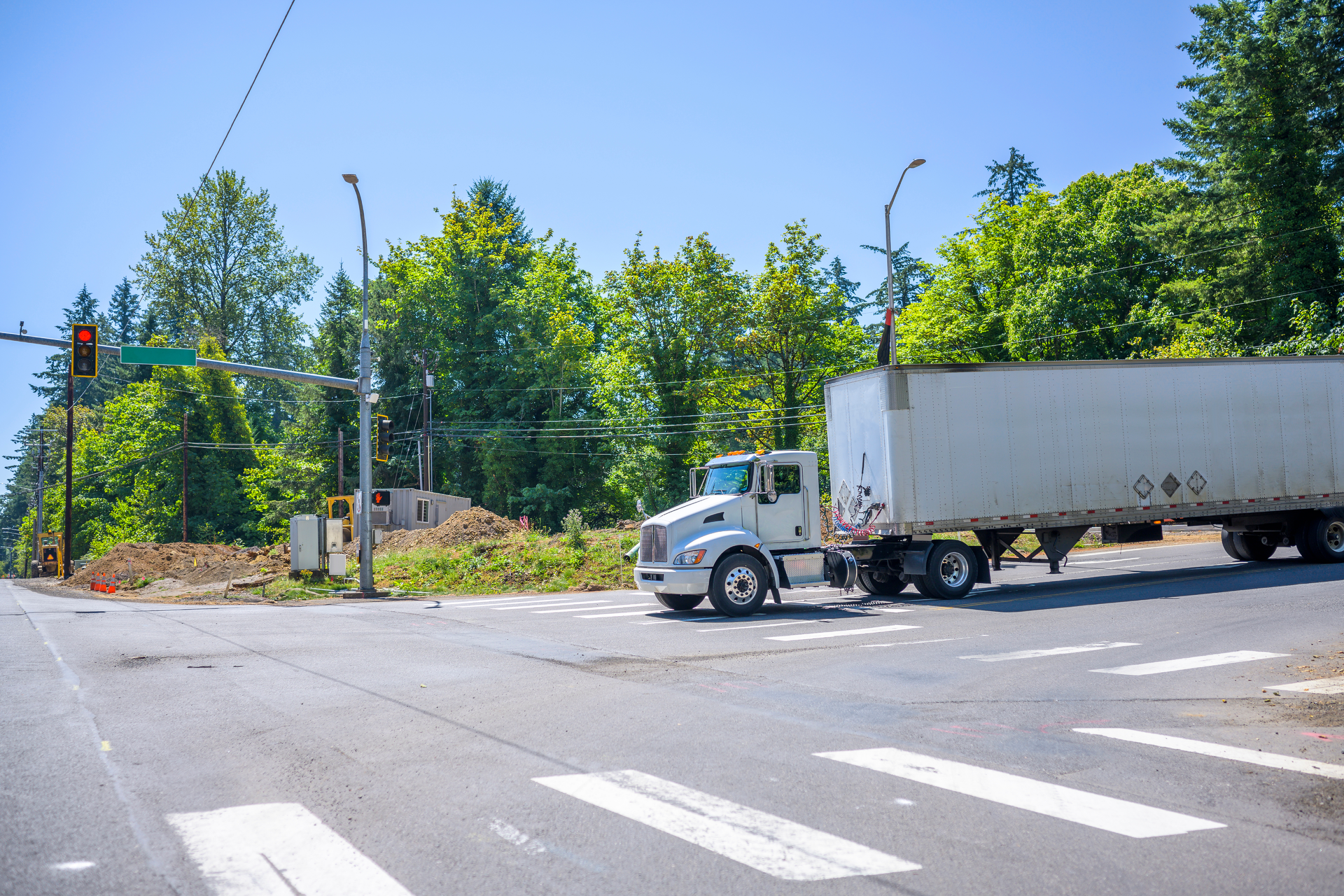 truck waiting at a stop light