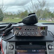 The Cobra 19 LTD Classic AM/FM mounted on the dash of the author's 2014 Toyota Tundra.