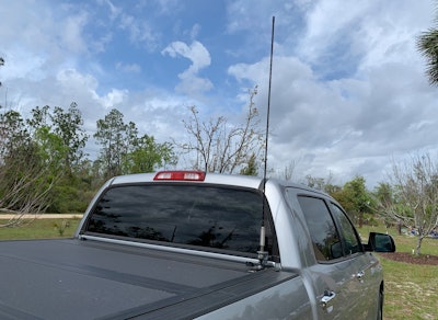 Cobra's 48-inch fiberglass antenna mounted on a 2014 Toyota Tundra.