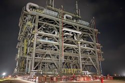 250' tall, 190' long and 150' wide. These on-shore furnaces are 'some of the biggest things to be moved this far' on land, said Mammoet's team lead on this five-mile move from the coast inland to a pastics facility in Texas.