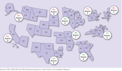 NHTSA traffic fatalities 2022 estimate by region