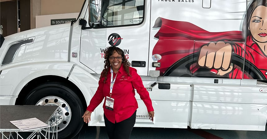 Angelique Temple, owner-operator of Virginia-based Tornado Transport LLC, won a 2018 Volvo VNL during Women in Trucking's Salute to Women Behind the Wheel event at the Mid-America Trucking Show on March 31.