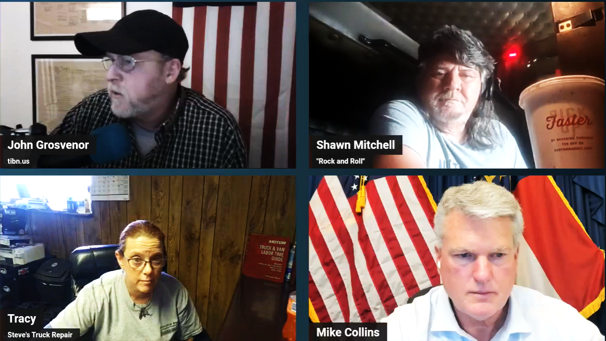 video call with mike collins, john grosvenor, shawn mitchell,and tracy