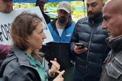 FMCSA Administrator Robin Hutcheson with Truckers Movement for Justice demonstrators