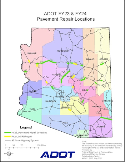Arizona DOT 2023-2023 pavement repairs map