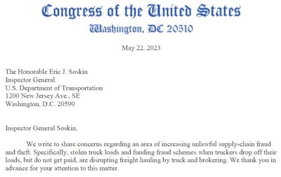 Letterhead of Congress to inspector general
