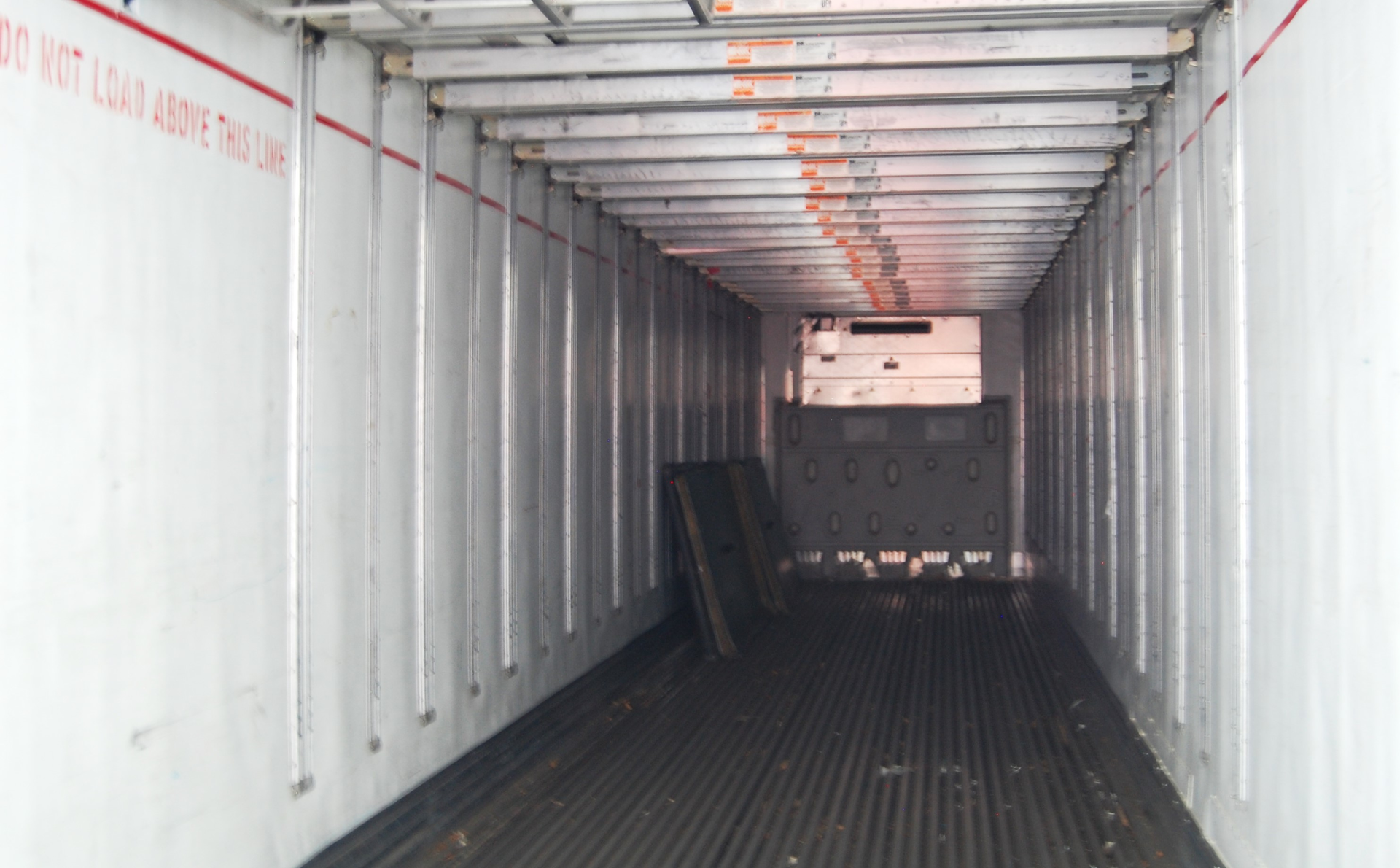 Interior of an empty reefer trailer.
