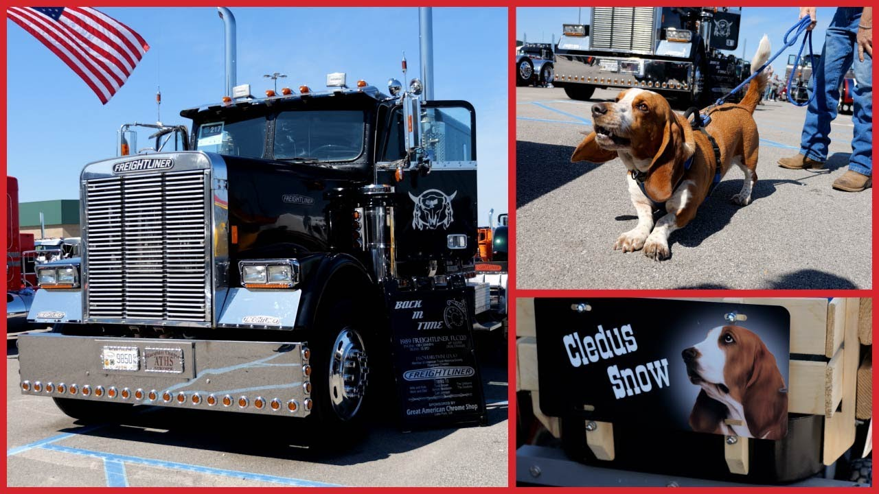 Cledus Snow tag, Cledus Snow basset hound, and 1989 Freightliner FLC 120