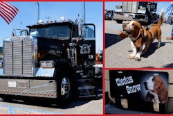 Cledus Snow tag, Cledus Snow basset hound, and 1989 Freightliner FLC 120