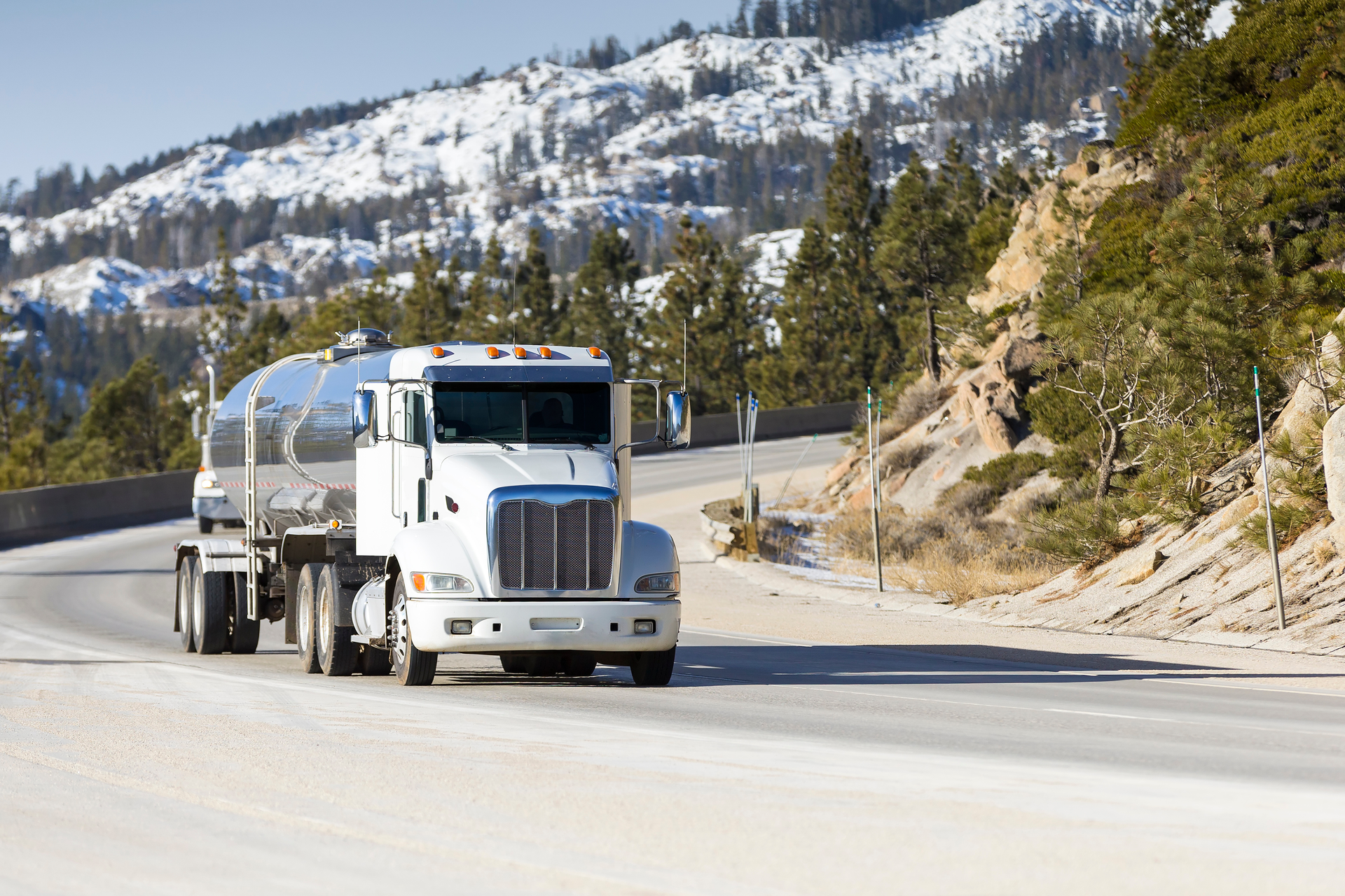 tanker truck on mountain highway