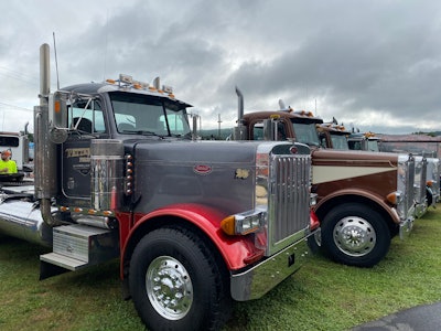 row of peterbilt semis