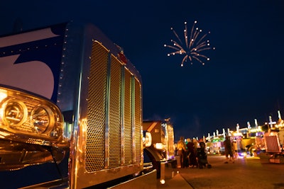 Fireworks and trucks at 2023 Walcott Truckers Jamboree