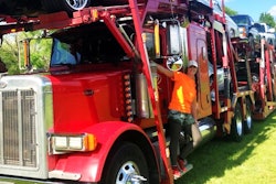 Crystal Rives and her 2006 Peterbilt 379 and Cottrell trailer