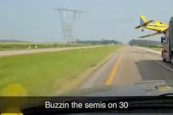 plane almost hits semi