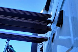 Angle iron load shifted into back of truck cab automatic emergency braking