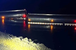 Two separate incidents separated by mere hours put two different doubles-hauling rigs, including the tankers shown, into the Columbia River Friday night. Both incidents occurred on the relatively short section between the Sam Hill Memorial Bridge and Miller Island.