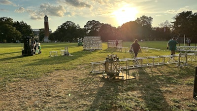 Gameday setup on Alabama campus at sunset