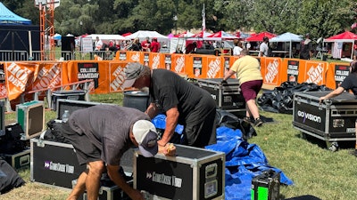 Marshall and crew tearing down the College Gameday set