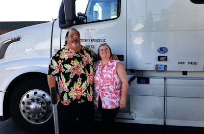 Bill and Karen Barhite started Butterfly Xpress in 2013 and have steadily grown the business to a 10-truck fleet today. The Barhites and a bevy of leased-on owners hauled reefer freight solely on the spot market from the start of the company until 2021, when Bill was able to line up some direct customers. Now, most of the operators, along with Bill and Karen, haul coast-to-coast with loads out of Miami taking them to the West Coast, then loads of apples out of Washington back to Texas, utilizing the spot market to get back to Florida from there. BFX prides itself on the benefits it offers to its leased owners, which includes insurance, taxes and fees paid by the carrier.