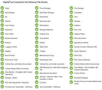 RigDig truck history report types of title brands